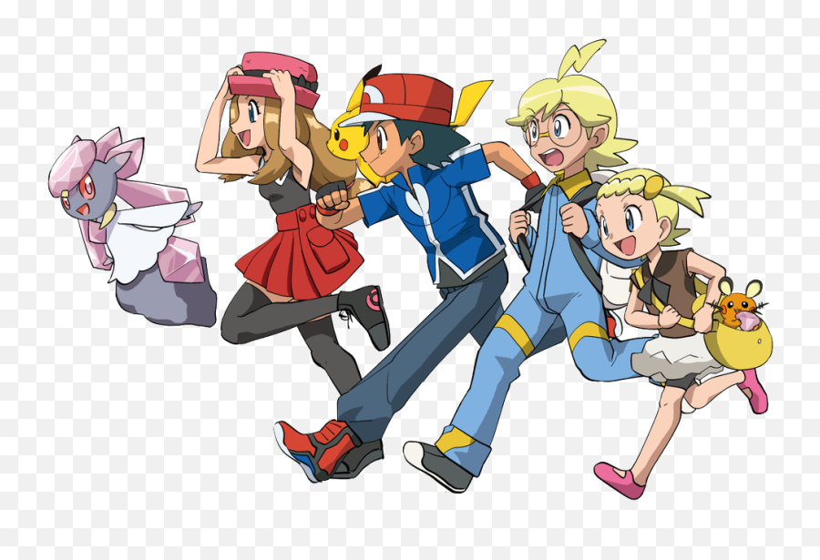 Ash And Pikachu With Their Kalos Friends Follows Diancie - Fun Png,Pokemon Ash Png