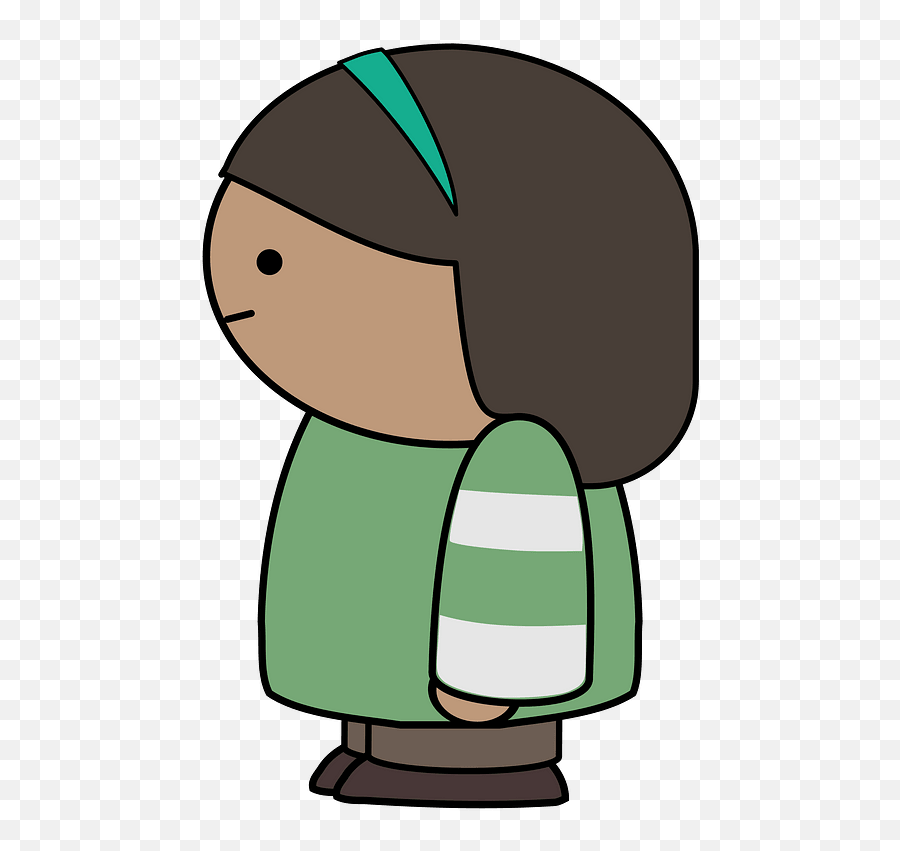 Brown Haired Girl In A Green Shirt Happy Face To The Side Png Transparent