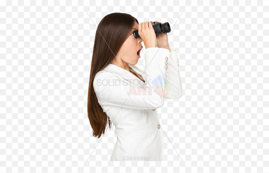 Stock Photo Of Surprised Asian Brunette Businesswoman In White Suit Peeking Thru Binoculars Profile - Stock Photography Png,Peeking Png