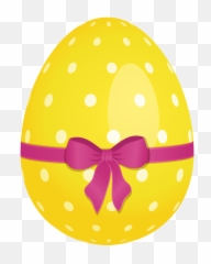 Yellow Dotted Easter Egg With Pink Bow - Cute Easter Egg Clipart Png,Art Clipart Png