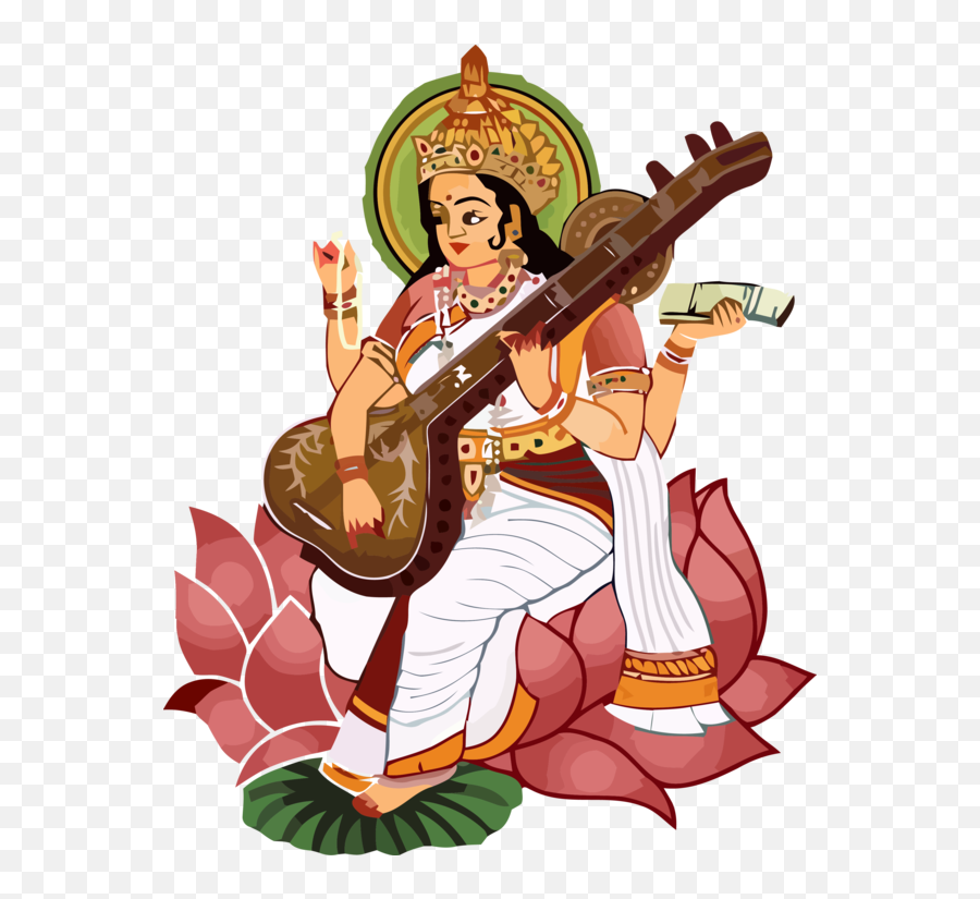 Cartoon Veena String Instrument - Vasant Panchami Cartoon Png,Cartoon Guitar Png