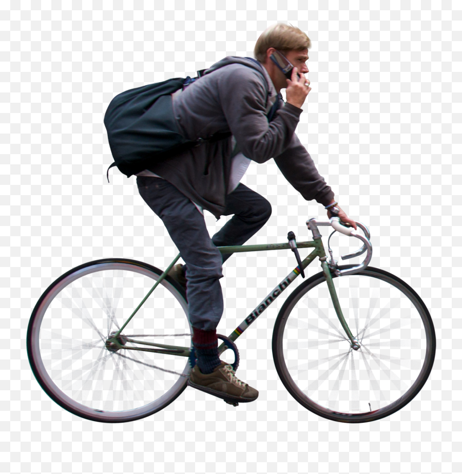 Man Riding Bicycle And Using Phone People Png Bike - Velo Orange Piolet,Bike Png