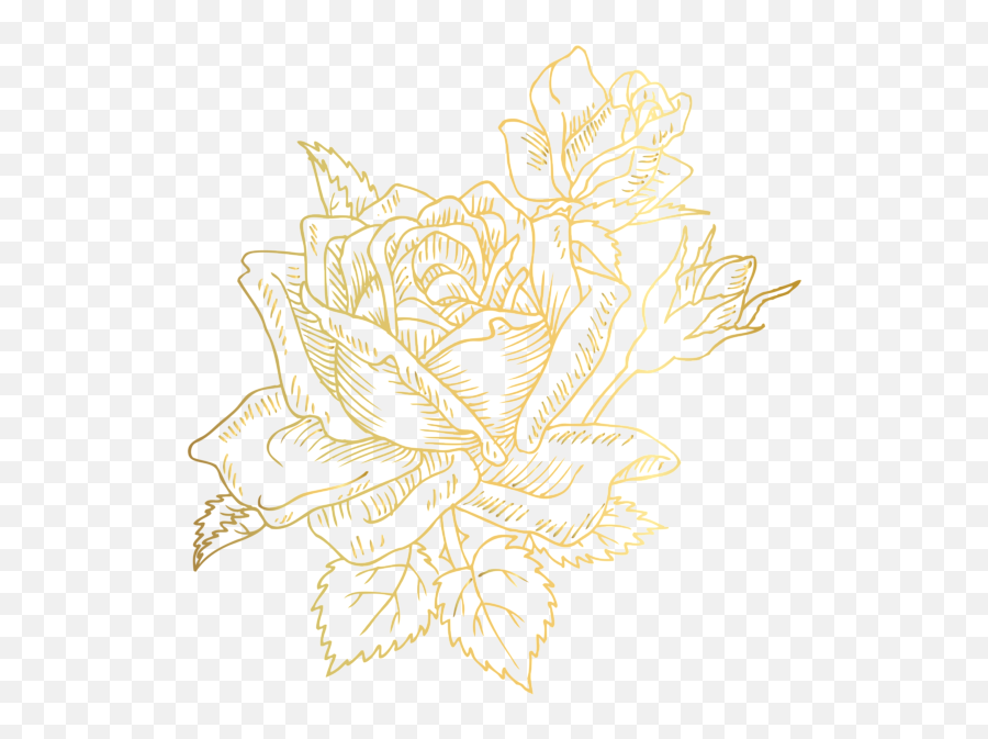 Gold Deco Rose Png Clip Art Image - Rose Gold Rose Drawing,Gold Flowers Png
