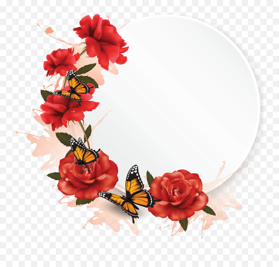 Butterfly And Rose Frame Clipart - Circular Rose Frame Png,Rose Frame Png