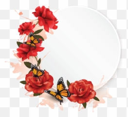 Butterfly And Rose Frame Clipart - Circular png