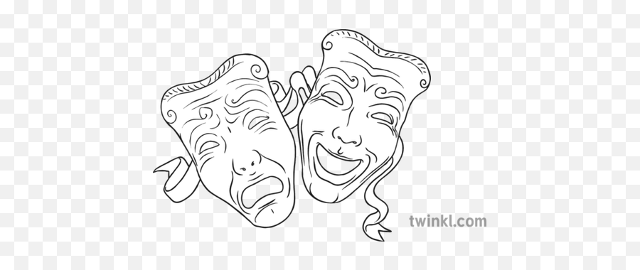Theatrical Masks Black And White Illustration - Twinkl Little Boy Black And White Png,Theatre Masks Png