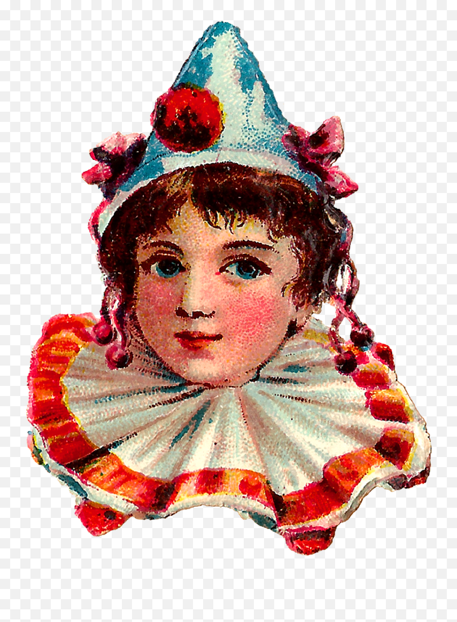 Each Vintage Clown Is Wearing A Pointed Hat With Pompoms - Vintage Female Clown Illustration Png,Circus Png