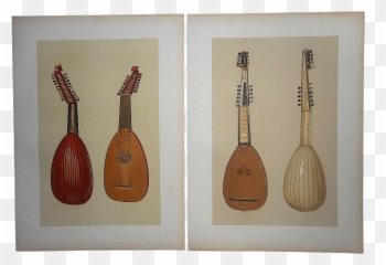 Antique Ltd Ed Lithographs - Musical String Instruments Lute U0026 Theorboa Pair Indian Musical Instruments Png,Lute Png