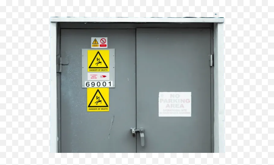 Gray Steel Door With Warning Sign Transparent Image For - Passive Fire Protection Door Png,Warning Icon Transparent