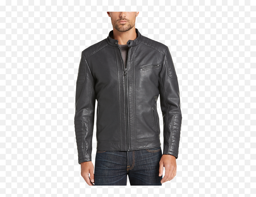 Pronto Uomo Charcoal Modern Fit Faux Leather Moto Jacket - Long Sleeve Png,Icon Motorcycle Jackets For Men