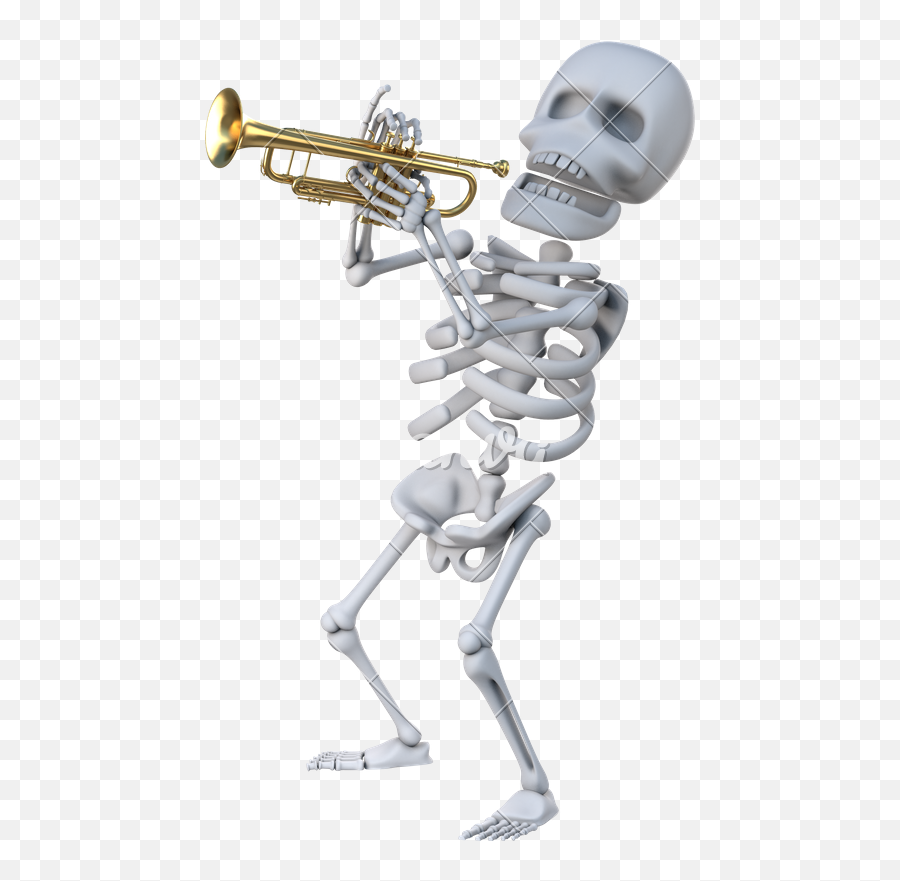 Download Skeleton Trumpet Png Freeuse Library - Skeleton Skeleton With Trumpet Transparent,Trumpet Png
