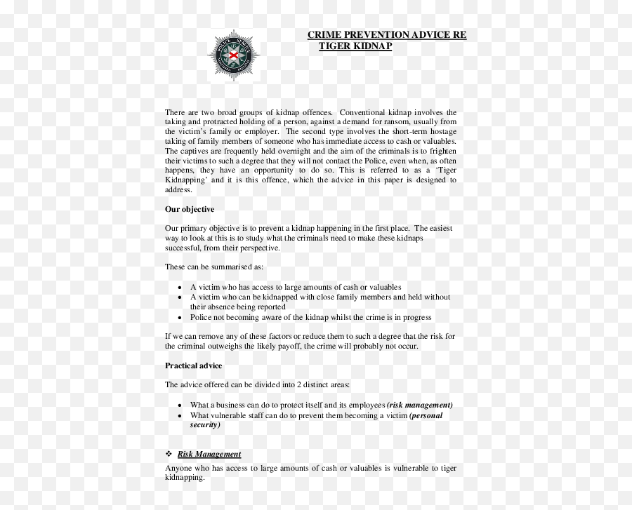 Pdf Crime Prevention Advice Re Tiger Kidnap Tibi Visoiu - Document Png,Kidnap Icon