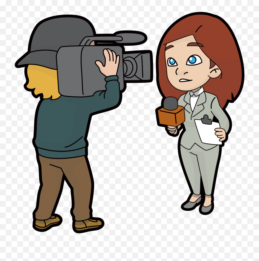 Cartoon Female Reporter Being Filmed - Camera Man Cartoon Png,Cameraman Png