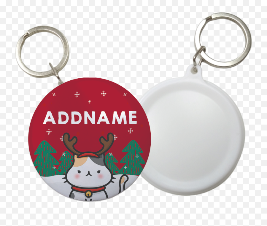 Xmas Cute Cat With Reindeer Antlers Red Addname Button Badge Key Ring 58mm - Button Badge Keychain Png,Reindeer Antlers Transparent
