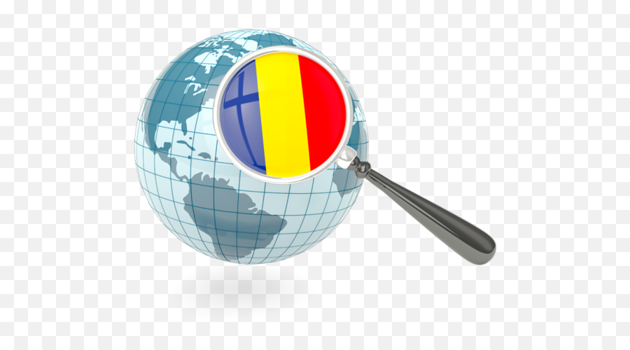 Magnified Flag With Blue Globe Illustration Of Romania Png Icon