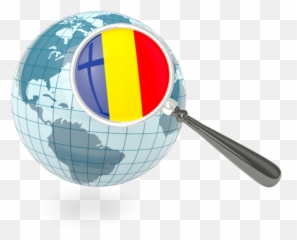 Magnified Flag With Blue Globe Illustration Of Romania Png