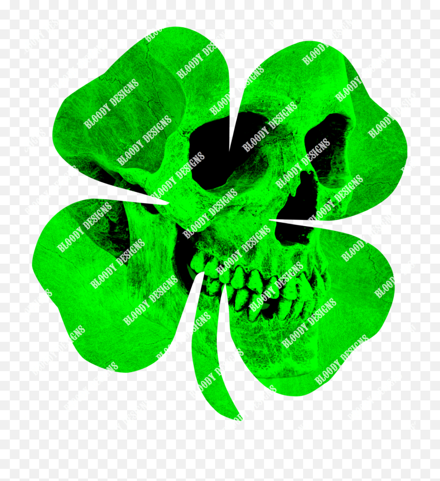 Green Skull Four Leaf Clover Decal - Art Png,Four Leaf Clover Transparent