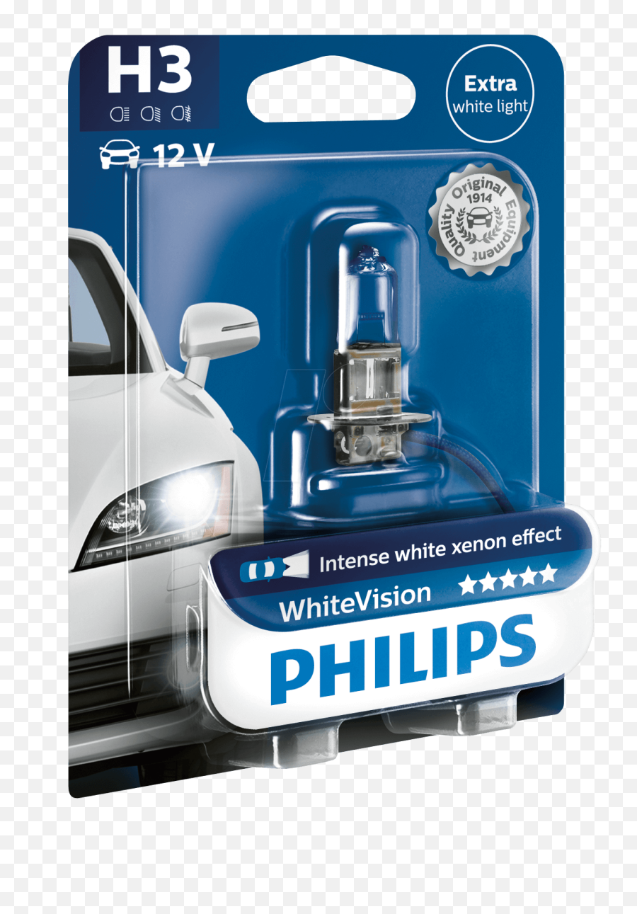 Download H3 Headlight Bulb Philips White Vision Single Unit - Philips Whitevision Ultra H3 Png,Headlight Png
