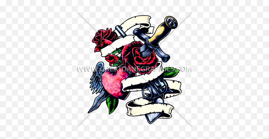 Rose And Dagger Tattoo Production Ready Artwork For T - Cartoon Png,Rose Tattoo Transparent