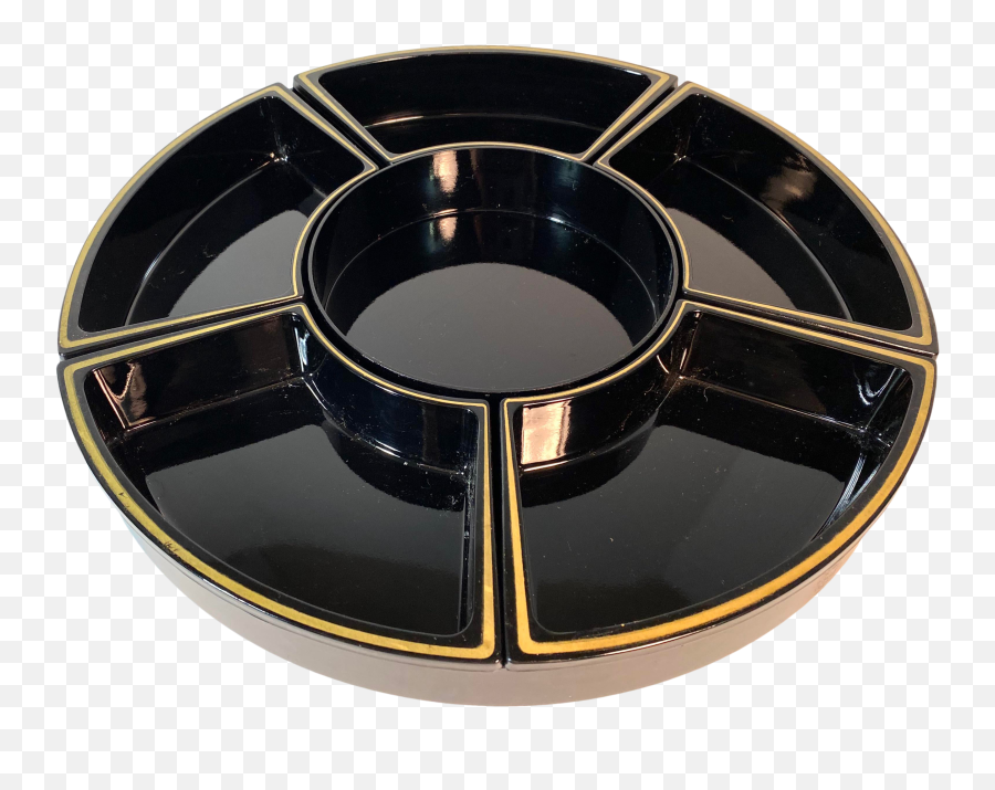 Mid - Century Modern Asian Style Black Lacquer Lazy Susan W Gold Trim Circle Png,Gold Trim Png
