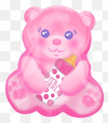 Download Hd Itu0027s A Girl Bear Foil Balloon - Baby Girl With Blue Bear Photo Cartoon Png,It's A Girl Png