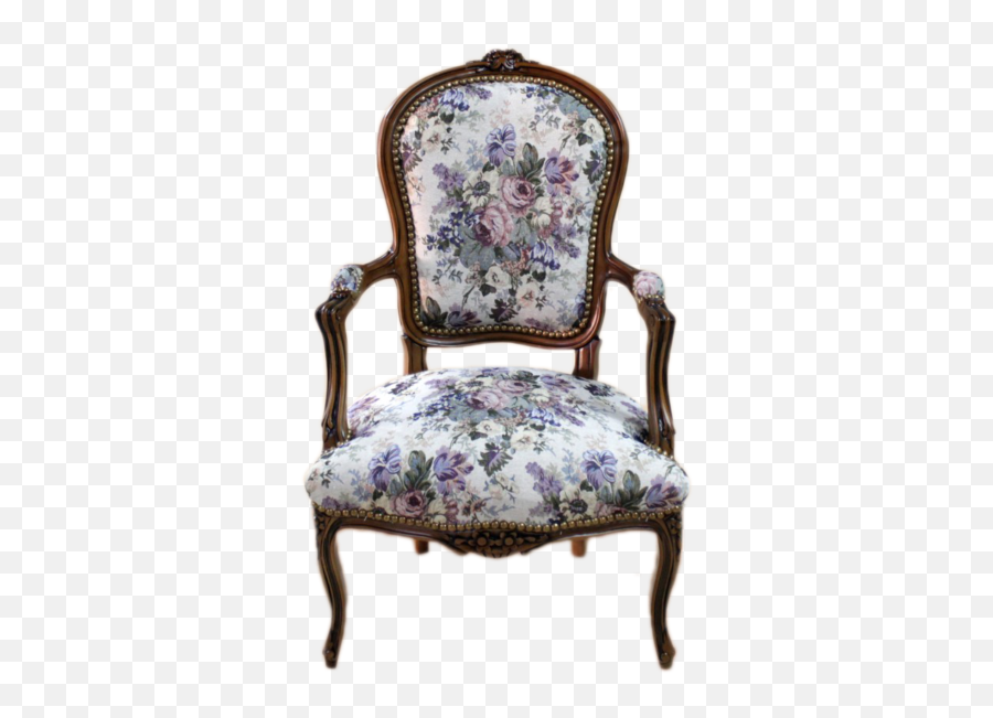 Armchair Of Louis Xv Brown Frame Vintage Flowers Fabric - Decor Clasic Chair Png,Vintage Flowers Png