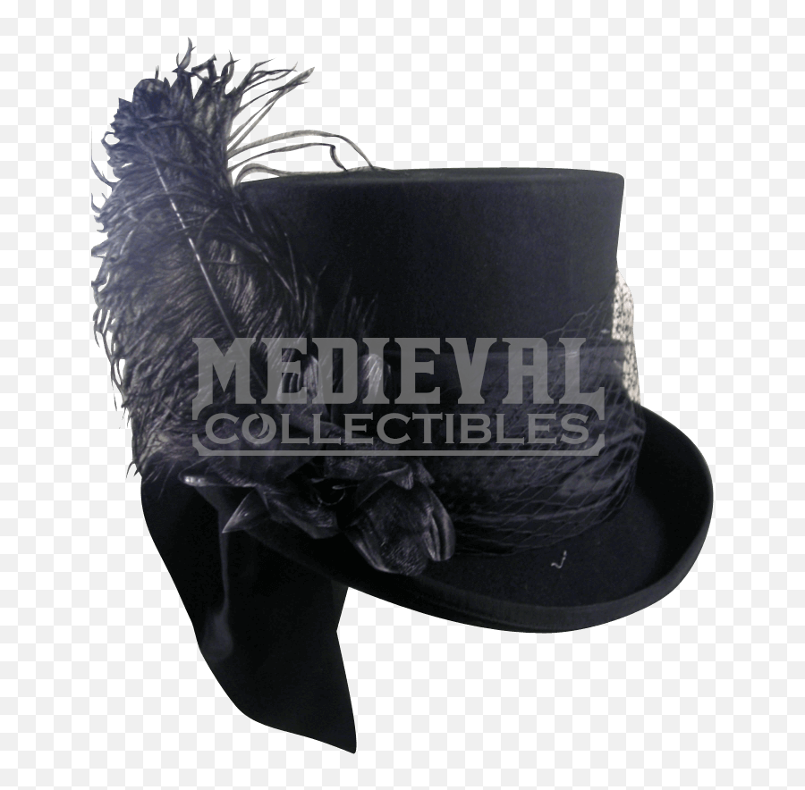 Black Felt Womens Mad Hatter Top Hat - Leather Png,Mad Hatter Hat Png
