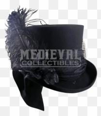 Black Felt Womens Mad Hatter Top Hat - Leather Png,Mad Hatter Hat Png