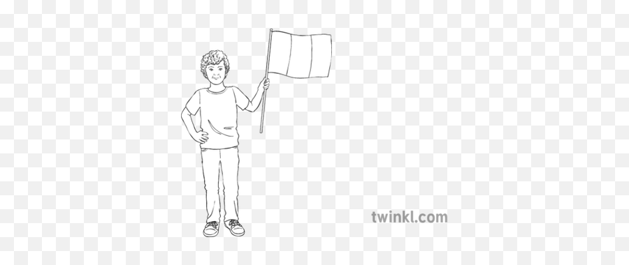 Boy With French Flag Black And White Illustration - Twinkl Sketch Png,French Flag Png