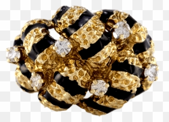 14k Yellow Gold Nugget Diamond And Enamel Ring - Estate Engagement Ring Png,Gold Nugget Png