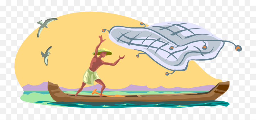 Download Hd Vector Illustration Of Asian Fisherman Angler - Fishing With Nets Cartoon Png,Fisherman Png