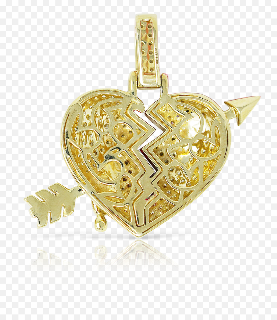 Download 10k Yellow Gold Arrow Shattered Heart - Locket Hd Locket Png,Yellow Heart Png
