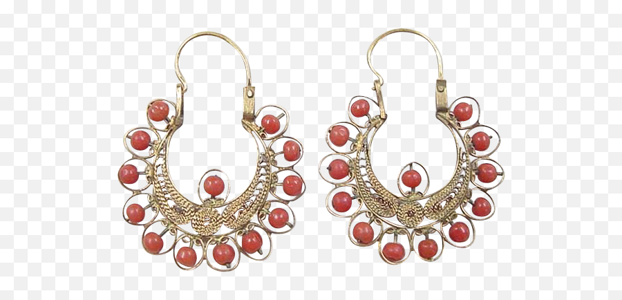 Download Victorian 21k Gold Red Coral - Corundum Png,Hoop Earrings Png