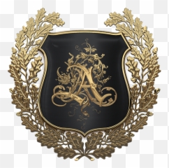 Vintage Gold Aa Monogram Black Shield With Oak Wreath Over Canvas Duvet Cover - Solid png