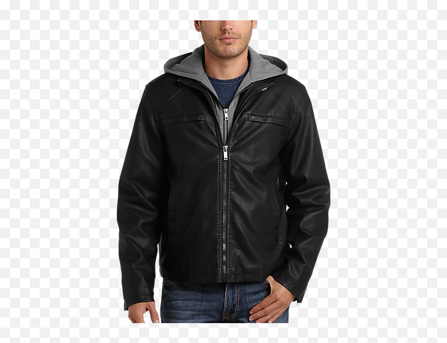 Pronto Uomo Black Faux Leather Modern Fit Motorcycle Jacket - Hooded Png,Icon Motorcycle Jackets For Men