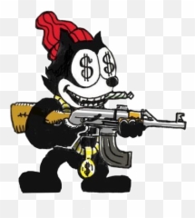 Black Tattoo Gun Anime Money Red Gold Chain Baddie Bada - Hip Hop Cartoon Trap Png,Tattoo Gun Png