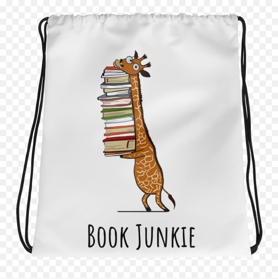 Book Junkie - Bookish Drawstring Bag Gift Giraffe Holding Books Png,Book Bag Png