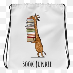 Book Junkie - Bookish Drawstring Bag Gift Giraffe Holding Books Png,Book Bag Png