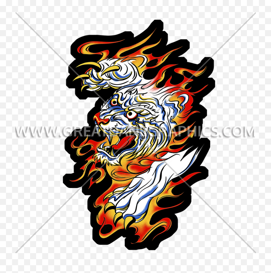 Chinese Tiger Flames Production Ready Artwork For T - Shirt Chinese Tiger Flames Png,Cartoon Flames Png