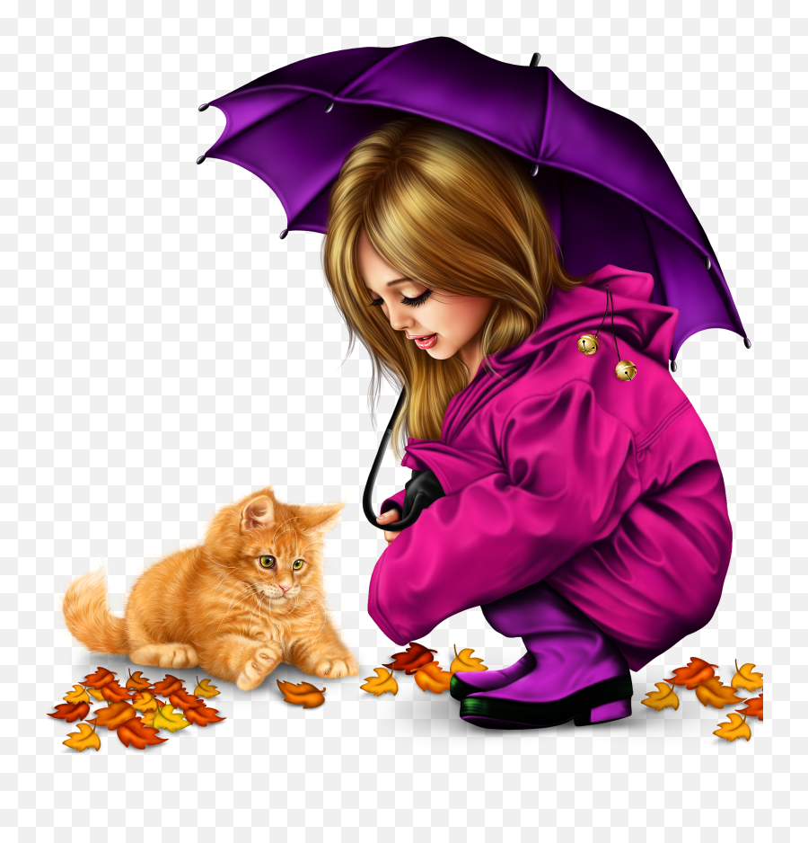 Little - Girlinraincoatwithakittypng3949b4403c8493b61a Little Girl Cartoon 3d Png,Kitty Png