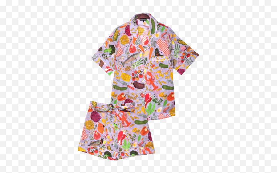 Karen Mabon Silk Short Pajama Set - Chefu0027s Table Print On Garmentory Short Sleeve Png,Pajama Icon