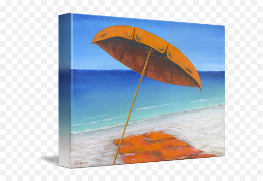 Orange Beach Umbrella And Towel By Wayneu0027s World Of Art - Beach Umbrella And Towel Png,Beach Umbrella Png