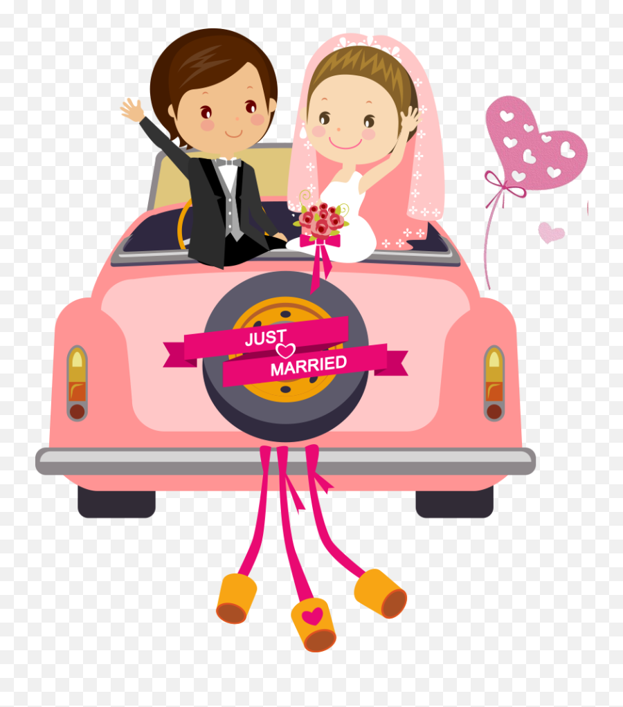 Download Car Wedding Illustration Invitation The Cartoon Hq - Muslim Bride And Groom Cartoon Png,Pink Car Png