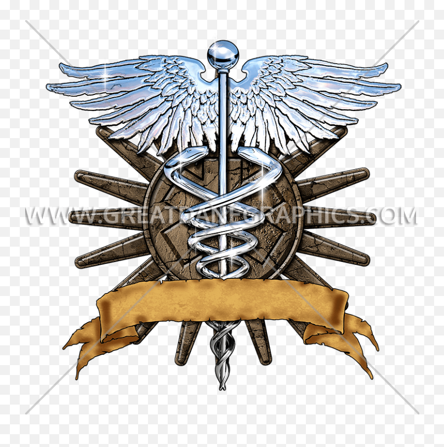 Caduceus With Banner Production Ready Artwork For T - Shirt Emblem Png,Caduceus Transparent