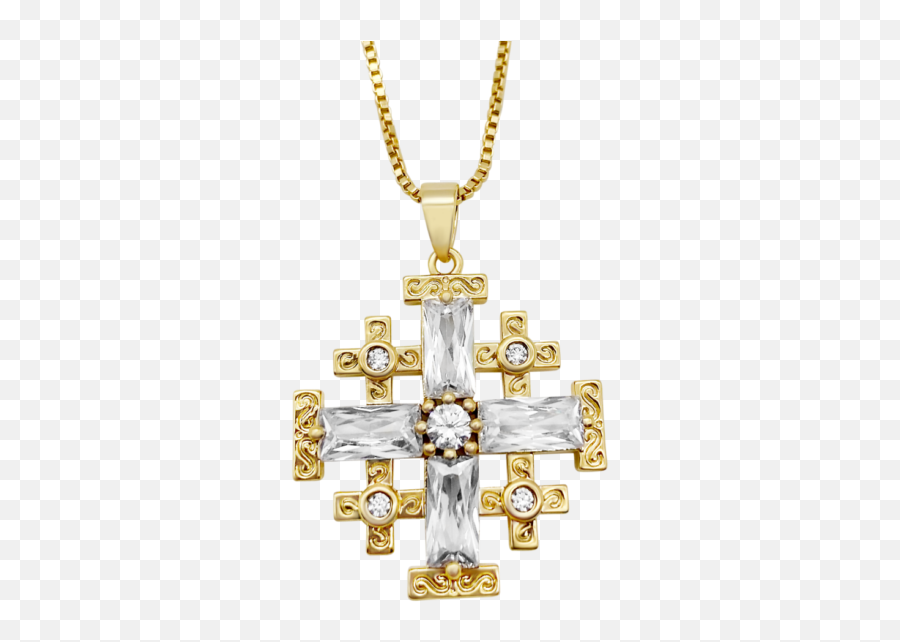 Gold Plated Jerusalem Cross Pendant Clear Topaz Crystals Jewelry Chain Necklace - Locket Png,Cross Necklace Png