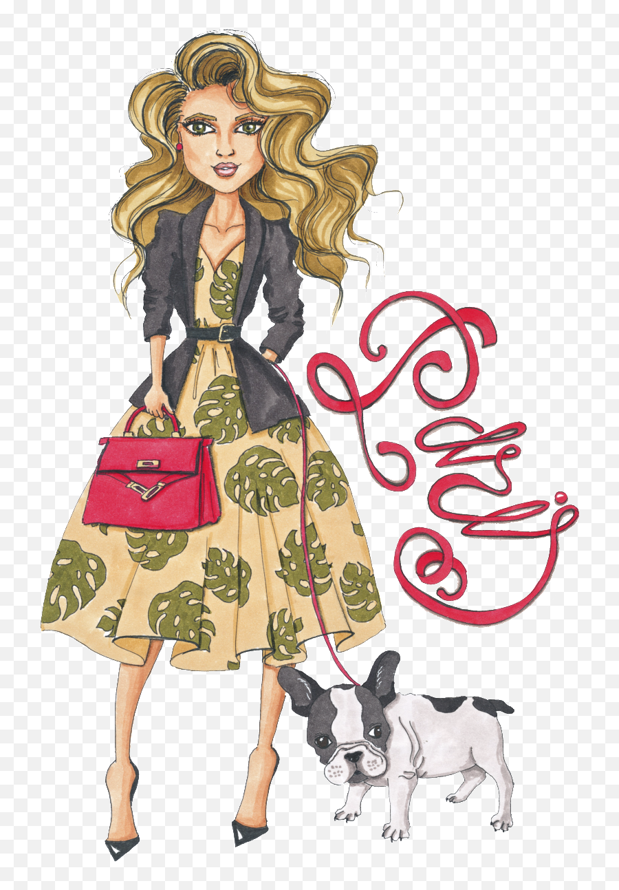 A Lady Walking The Dog Png Transparent Material - Girl With Fashion Illustrations With Dogs,Bulldog Transparent