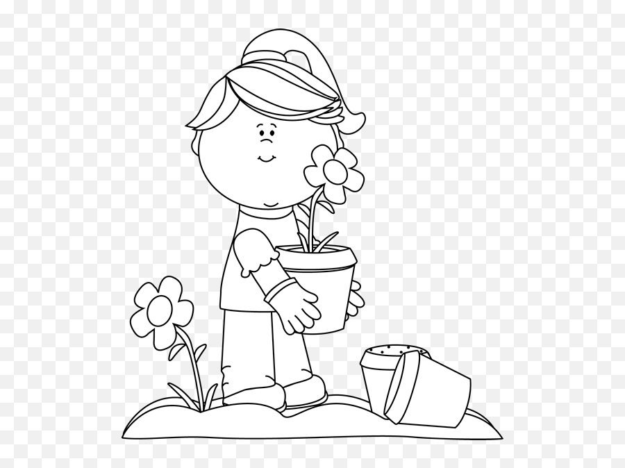 Library Of Flower Girl Clipart Transparent Stock Black And - Plant Flowers Clipart Black And White Png,Girl Drawing Png