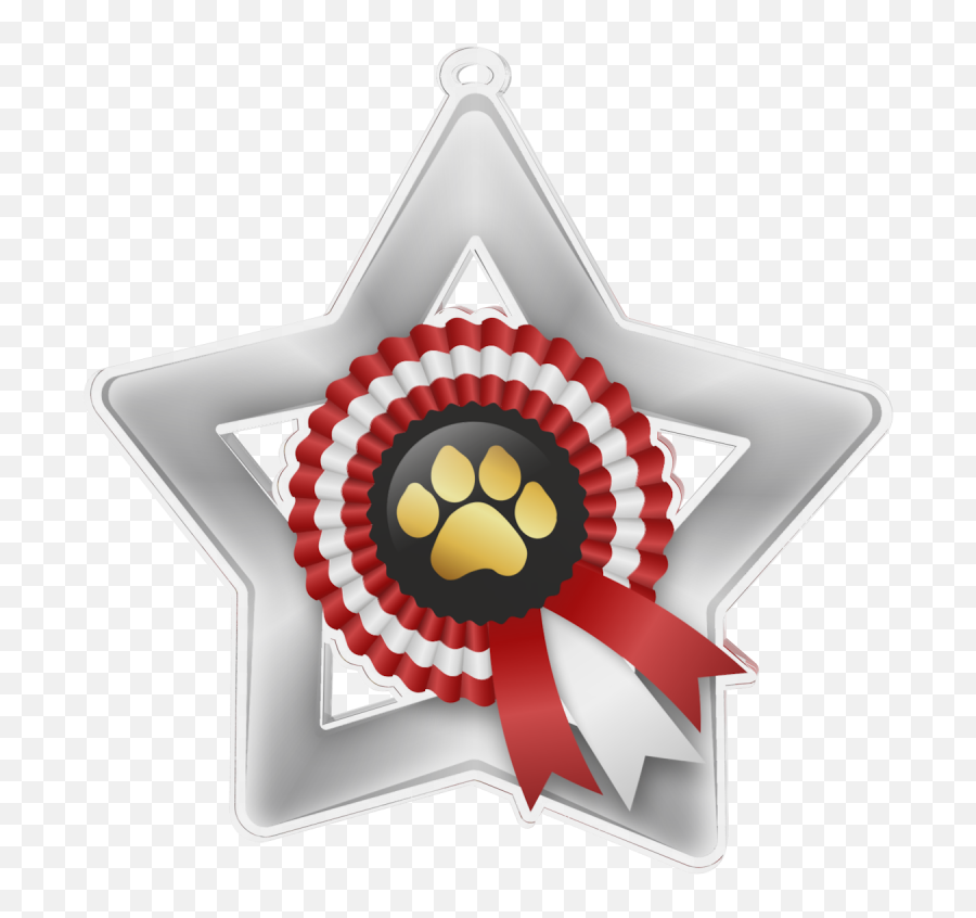 Download Hd Dog Show Rosette Mini Star Silver Medal - Medal Transparent Paw Trophy Png,Medal Transparent Background
