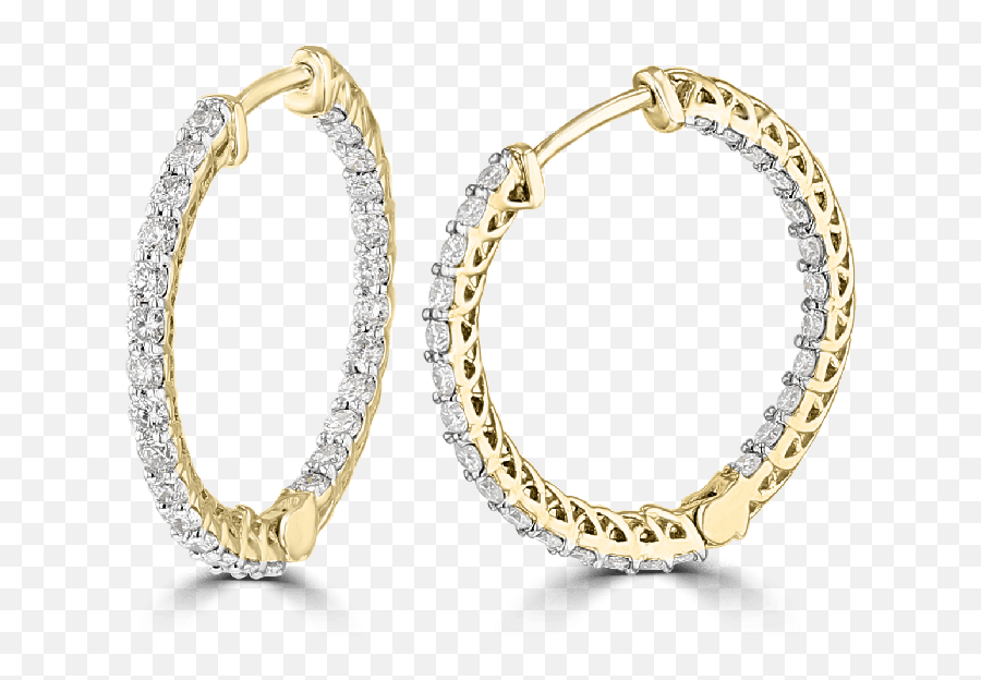 14kt Yellow Gold 1 Ctw Diamond Trellis - Solid Png,Hoop Earrings Png