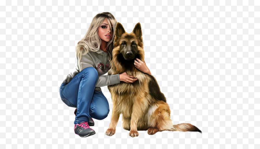 Girl And Dog Png Official Psds - Drawing Girl Dog German Shepherd,Dogs Png